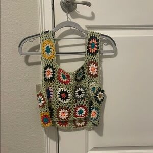 Pink Lily Multicolor Crochet Crop Top